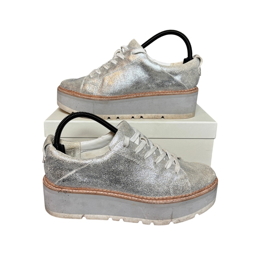 Dolce Vita Toyah Silver Metallic Suede Lace‎ Up Platform Sneakers Womens 8.5